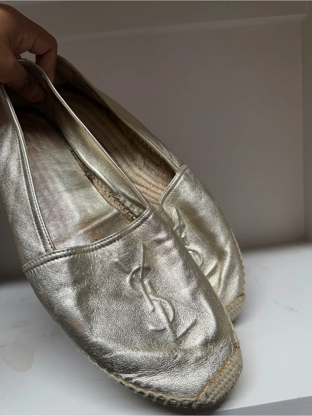 Saint Laurent Metallic Champagne Espadrille Flats